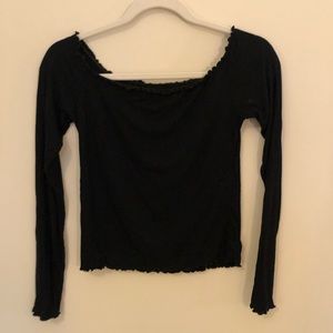 Slim fit over the shoulder black ribbed long sleeve top